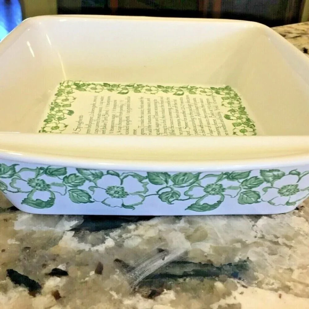 Paula Deen 2 Qt Recipe Baking Dish Baked Spaghetti White Green Floral Retired